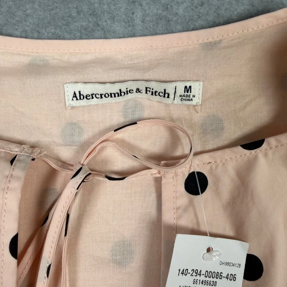 Abercrombie & Fitch Pink Polka Dot Coquette Puff Sleeve Cotton Top Medium New